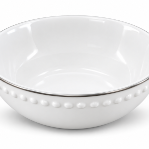 Angela White Bowl with Beaded Border and Silver Rim Set Of 6 Pcs – 12 cm MS Department Store Oman