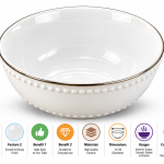 Angela 6 - Pieces White Bowl with Beaded Design and Gold Rim Set – 14 cm MS Department Store Oman