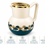 Angela Cream and Teal Vacuum Flask with Gold Leaf Design MS Department Store Oman