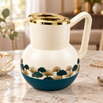 Angela Cream and Teal Vacuum Flask with Gold Leaf Design MS Department Store Oman