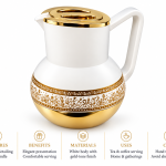 Angela White and Gold Vacuum Flask with Arabic Calligraphy Design MS Department Store Oman