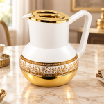 Angela White and Gold Vacuum Flask with Arabic Calligraphy Design MS Department Store Oman