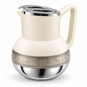Angela Cream and Silver Vacuum Flask with Decorative Border MS Department Store Oman