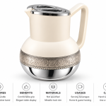 Angela Cream and Silver Vacuum Flask with Decorative Border MS Department Store Oman