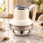 Angela Cream and Silver Vacuum Flask with Decorative Border MS Department Store Oman