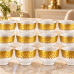 Angela White and Gold Arabic Coffee Cup Set – 12 Pieces MS Department Store Oman