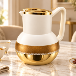 Angela Cream and Gold Vacuum Flask with Decorative Border MS Department Store Oman