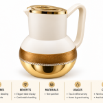 Angela Cream and Gold Vacuum Flask with Decorative Border MS Department Store Oman