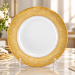 Angela White Dinner Single Plate with Decorative Gold Border – 26 cm MS Department Store Oman