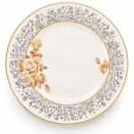 Angela White Dinner Single Plate with Gold Rose Design and Decorative Border – 20 cm MS Department Store Oman