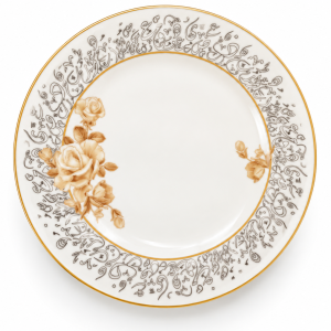 Angela White Dinner Single Plate with Gold Rose Design and Decorative Border – 20 cm MS Department Store Oman