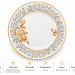 Angela White Dinner Single Plate with Gold Rose Design and Decorative Border – 20 cm MS Department Store Oman