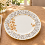 Angela White Dinner Single Plate with Gold Rose Design and Decorative Border – 20 cm MS Department Store Oman