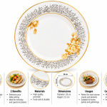 Angela Gold Floral Arabic Calligraphy Dinner Plate-26 cm