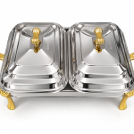 Angela Double Glass Chafing Dish Set with Metal Lids and Gold Accents MS Department Store Oman