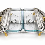 Angela Double Glass Chafing Dish Set with Metal Lids and Gold Accents MS Department Store Oman