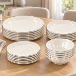 Angela White Ceramic Dinnerware Set with Silver Rims (14-20-20-26 cm) MS Department Store Oman