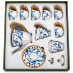 Angela Blue and White Floral Ceramic Tea Set with Bamboo-Style Handles 17 Pcs MS Department Store Oman