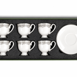 Angela White Ceramic Tea Cup and Saucer Set with Silver Floral Design MS Department Store Oman
