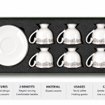 Angela White Ceramic Tea Cup and Saucer Set with Silver Floral Design MS Department Store Oman