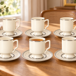 Angela Cream Tea Cup and Saucer Set with Silver Floral Design MS Department Store Oman