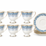 Angela Blue & White Porcelain Tea Cup and Saucer Set with Gold Trim