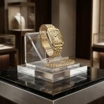 Ceshdun Classic Rectangular Roman Dial Watch & Crystal Bracelet Set-Gold MS Department Store Oman