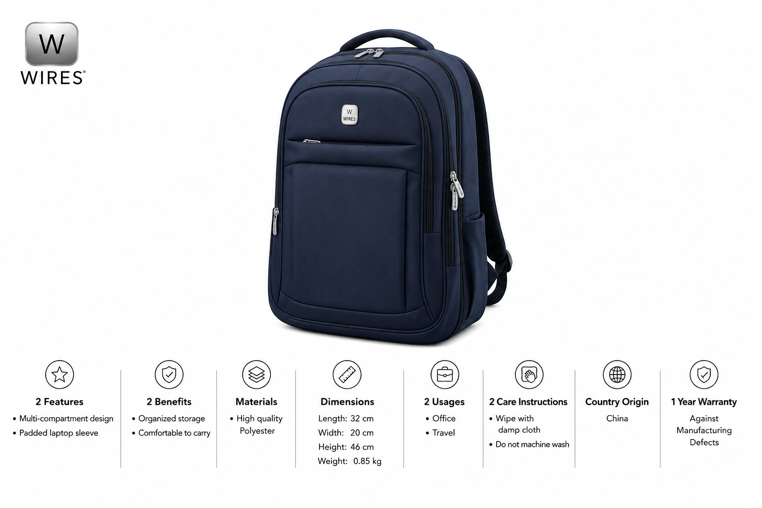 WIRES TROLLEY LAPTOP BACKPACK 19"NAV MS Department Store Oman