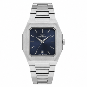 Ferro Women's Stainless Steel Analog Watch with Blue Square Dial & Date Display MS Department Store Oman