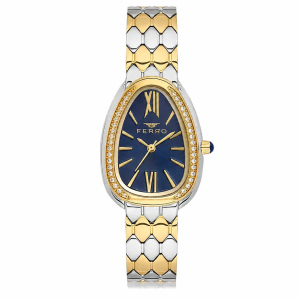 Ferro Women's Elegant Two-Tone Crystal Bezel Blue Dial Analog Wrist Watch MS Department Store Oman