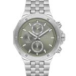 Ferro Men's Multi-Function Stainless Steel Watch with Olive Green Dial – Silver Bracelet MS Department Store Oman