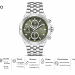 Ferro Men's Multi-Function Stainless Steel Watch with Olive Green Dial – Silver Bracelet MS Department Store Oman