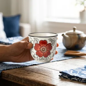 Floral Motif Hand-Painted Ceramic Tea Cup MS Department Store Oman