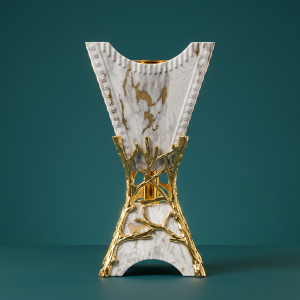 White With Golden Metal Bakhoor Stand MS Department Store Oman