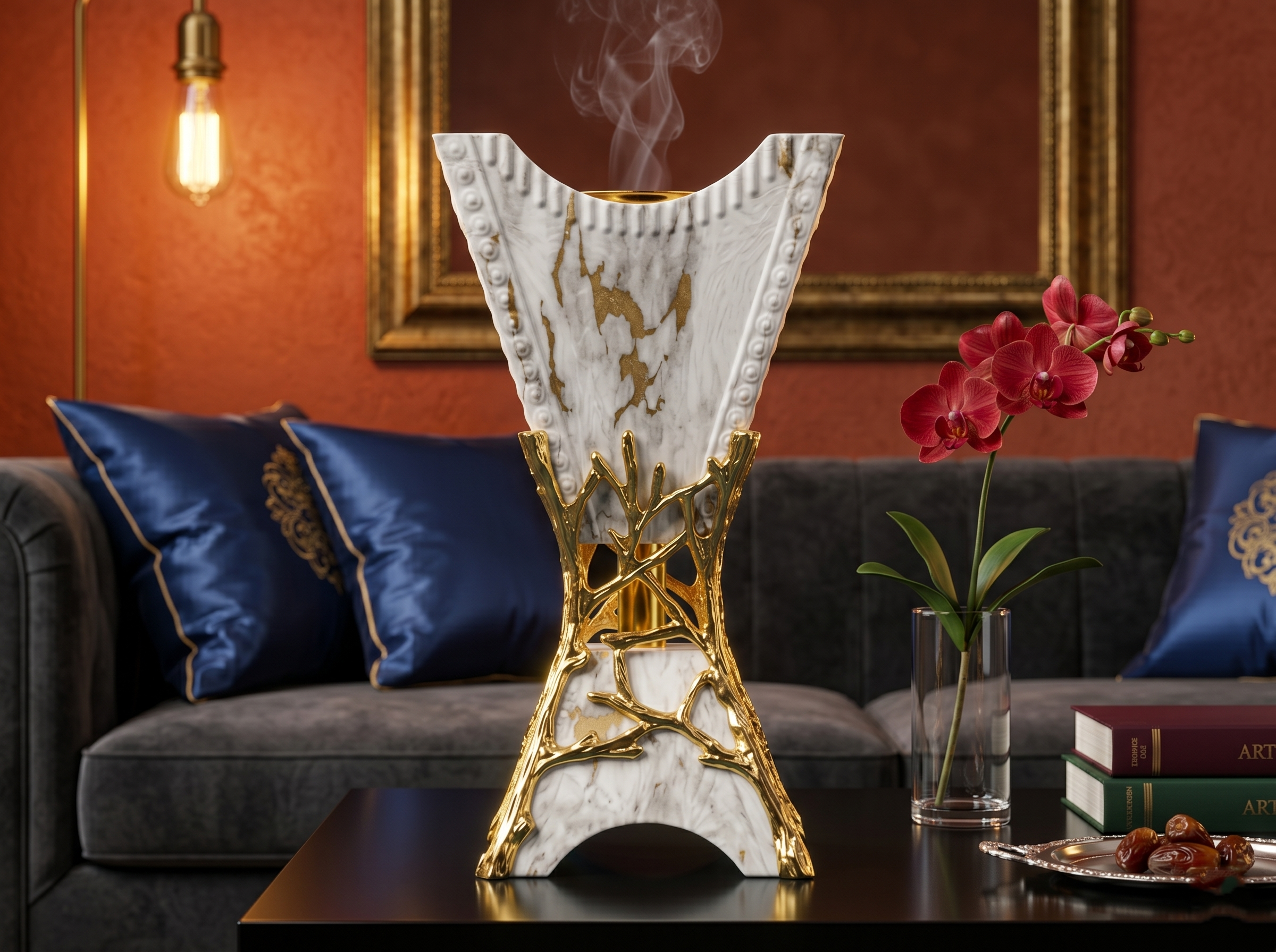Golden Dragon Mart White With Golden Metal Bakhoor Stand MS Department Store Oman