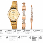 Sveston Plush Women’s Gold-Tone Analog Watch with Crystal Bracelet & Bangle Set MS Department Store Oman