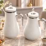 Crystal House Set Of 2Pcs Vacuum Flask 1.0L & 0.700L White+Silver 1×6