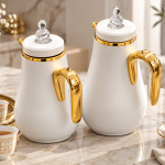 Crystal House Set Of 2Pcs Vacuum Flask 1.0L & 0.700 L White+Gold 1×6