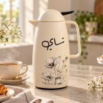 Crystal Housefloral Vacuum Flask With Arabic Calligraphy And Black Accents - Beige J1×12