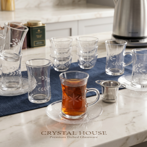 Crystal 18Pcs Glass Tea Set 1×8 MS Department Store Oman