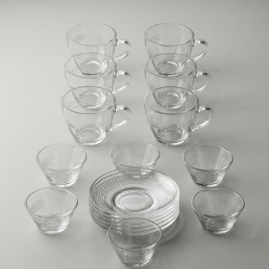 Crystal 18Pcs Glass Tea Cup Set 1×8 MS Department Store Oman