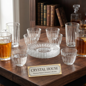Crystal 18Pcs Glass Tea Cup Set 1×8 MS Department Store Oman