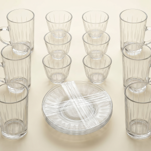 Crystal 18Pcs Glass Tea Cup Set 1×8 MS Department Store Oman