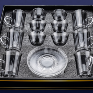 Crystal 18Pcs Glass Tea Cup Set 1×8 MS Department Store Oman