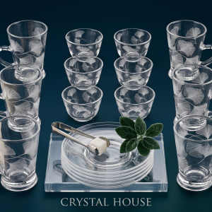 Crystal 18Pcs Glass Tea Set 1×8 MS Department Store Oman