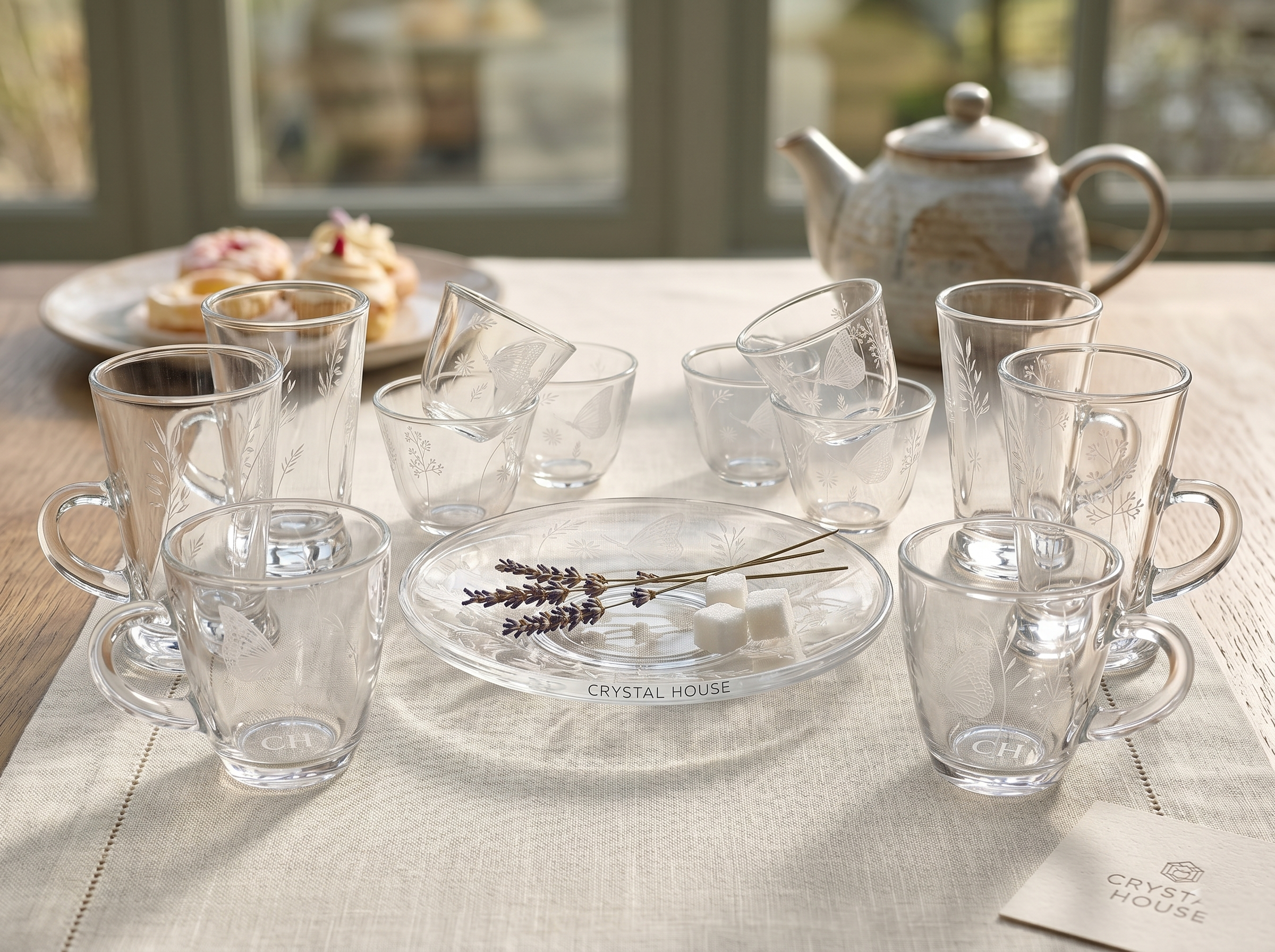 Crystal House 18Pcs Glass Tea Set 1×8 MS Department Store Oman