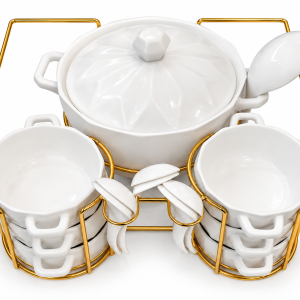 Crystal House 16 Pes Pot Set (6 Pieces Small Spoon, 6 Pes Bowl, 1 Pc Big Spoon ,1 Pc Gold Stainless, 8 Pot + Cover)