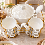 Crystal House 16 Pes Pot Set (6 Pieces Small Spoon, 6 Pes Bowl, 1 Pc Big Spoon ,1 Pc Gold Stainless, 8 Pot + Cover)