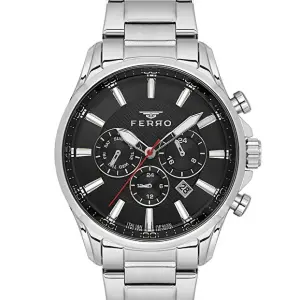 Ferro Men's Stainless Steel Chronograph Analog Watch with Black Dial & Date Display MS Department Store Oman
