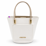 ANGEL POLO White Leatherette Bucket Tote Bag with Front Pocket